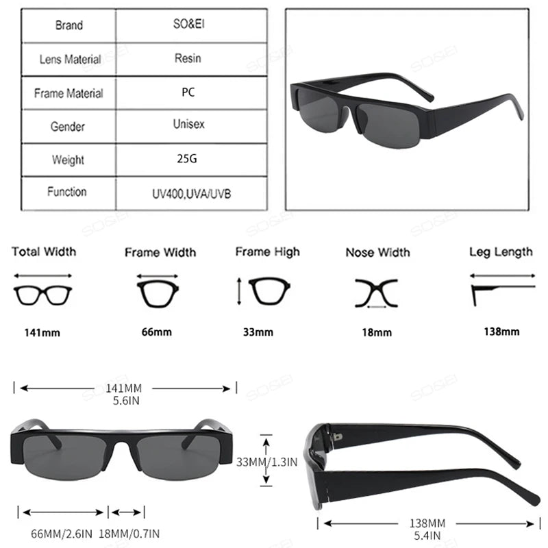 Lunettes de Soleil Rectangulaires Vintage — Unisexe, Protection UV400, 12 Coloris